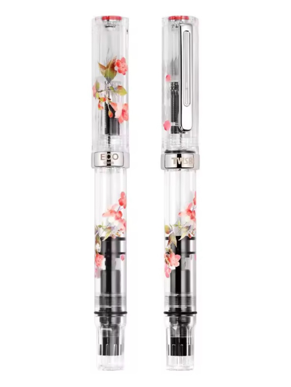 Clear Floral Illustration Fountain Pen - Pink Blossom Design (China Exclusive)